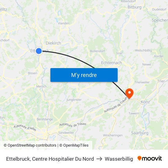 Ettelbruck, Centre Hospitalier Du Nord to Wasserbillig map