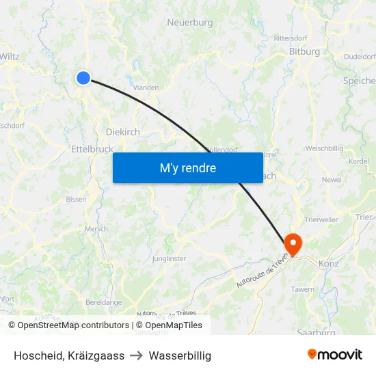 Hoscheid, Kräizgaass to Wasserbillig map