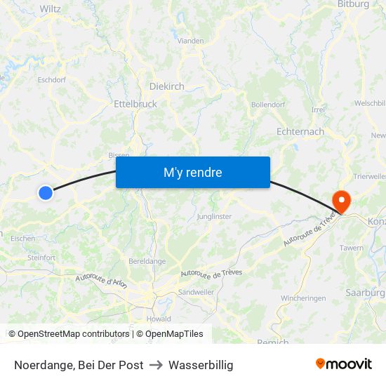 Noerdange, Bei Der Post to Wasserbillig map