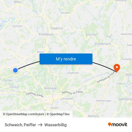 Schweich, Peiffer to Wasserbillig map