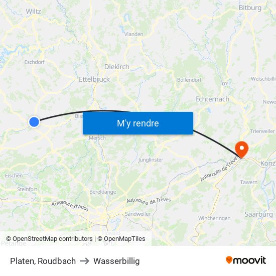 Platen, Roudbach to Wasserbillig map