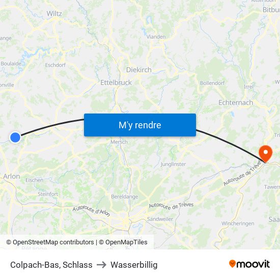Colpach-Bas, Schlass to Wasserbillig map