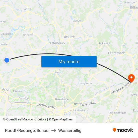 Roodt/Redange, Schoul to Wasserbillig map