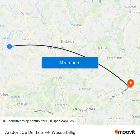 Arsdorf, Op Der Lee to Wasserbillig map