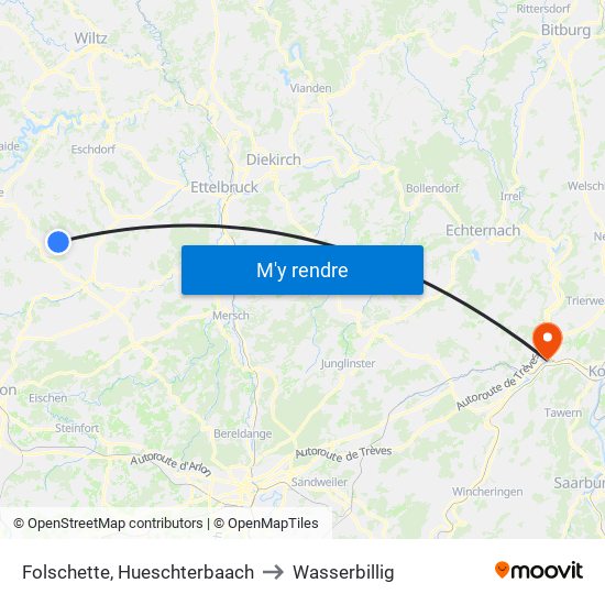 Folschette, Hueschterbaach to Wasserbillig map