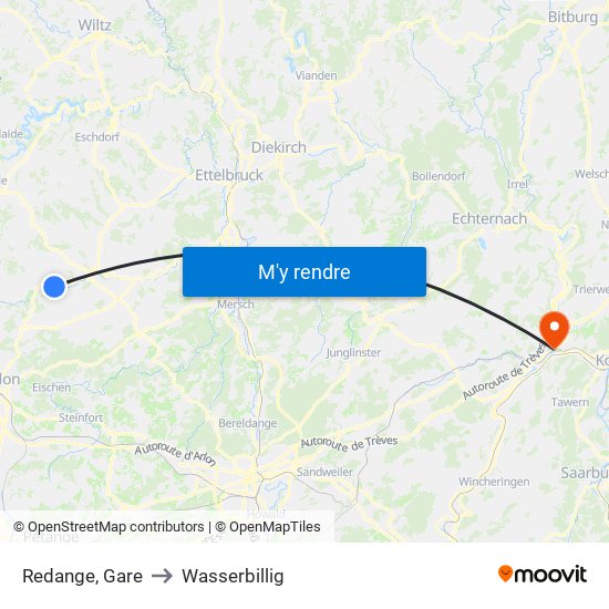 Redange, Gare to Wasserbillig map