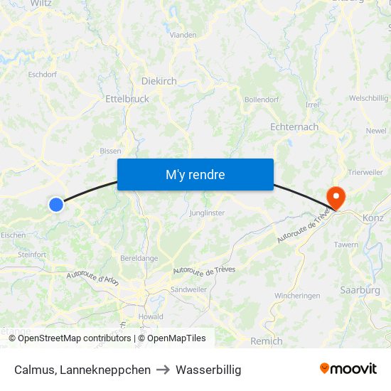 Calmus, Lannekneppchen to Wasserbillig map