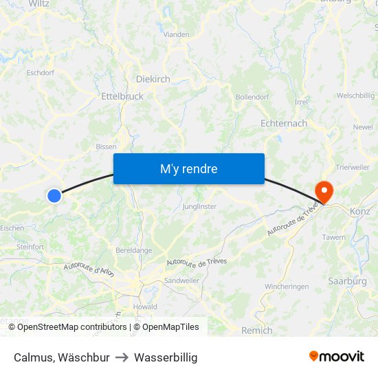 Calmus, Wäschbur to Wasserbillig map