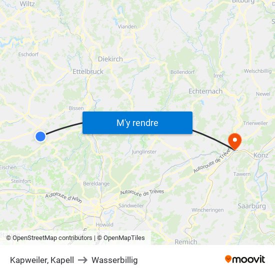 Kapweiler, Kapell to Wasserbillig map