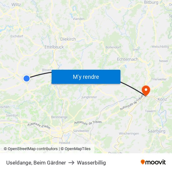Useldange, Beim Gärdner to Wasserbillig map
