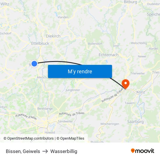Bissen, Geiwels to Wasserbillig map