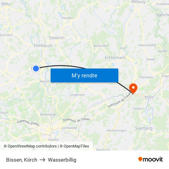 Bissen, Kiirch to Wasserbillig map