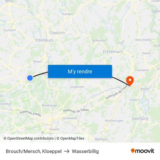 Brouch/Mersch, Kloeppel to Wasserbillig map