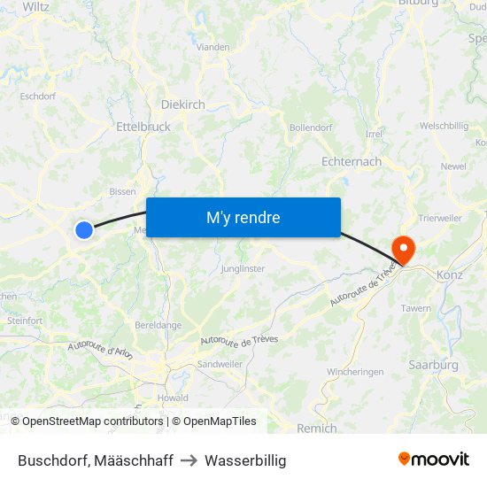 Buschdorf, Määschhaff to Wasserbillig map