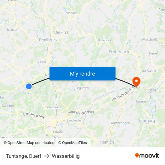 Tuntange, Duerf to Wasserbillig map
