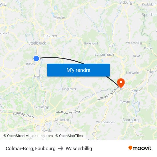 Colmar-Berg, Faubourg to Wasserbillig map