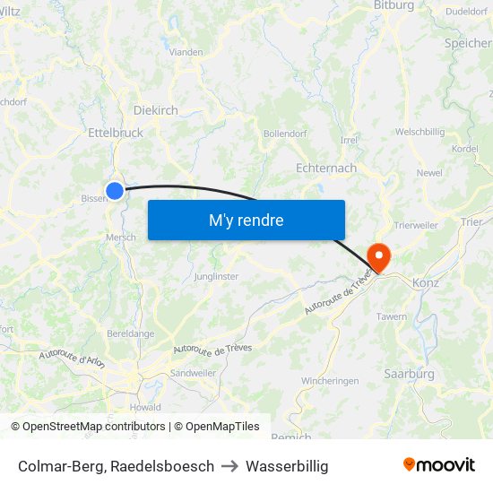 Colmar-Berg, Raedelsboesch to Wasserbillig map