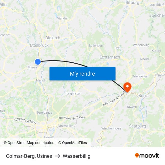 Colmar-Berg, Usines to Wasserbillig map