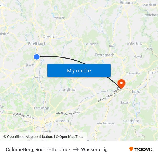 Colmar-Berg, Rue D'Ettelbruck to Wasserbillig map