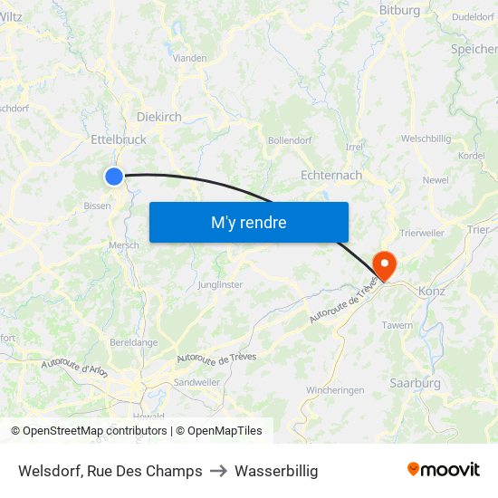 Welsdorf, Rue Des Champs to Wasserbillig map