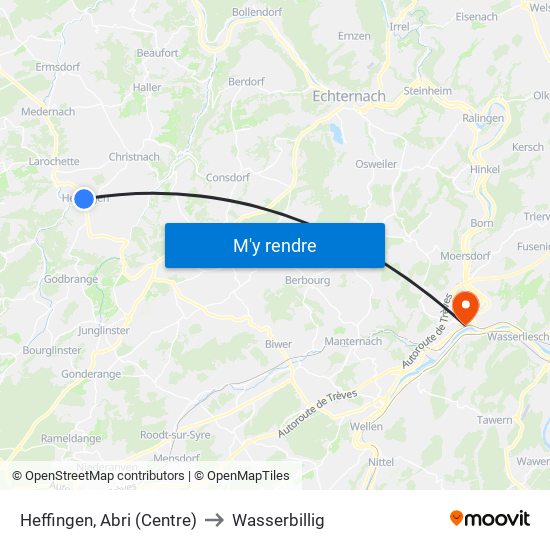 Heffingen, Abri (Centre) to Wasserbillig map