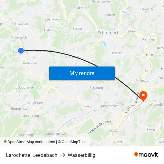 Larochette, Leedebach to Wasserbillig map