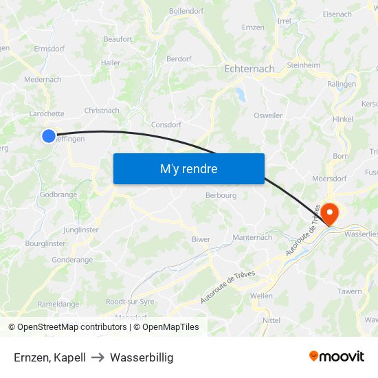 Ernzen, Kapell to Wasserbillig map