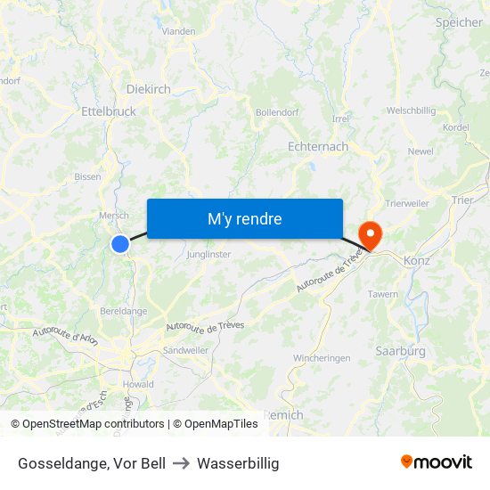 Gosseldange, Vor Bell to Wasserbillig map