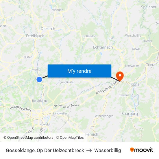 Gosseldange, Op Der Uelzechtbréck to Wasserbillig map
