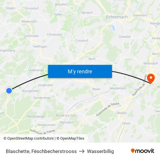 Blaschette, Fëschbecherstrooss to Wasserbillig map