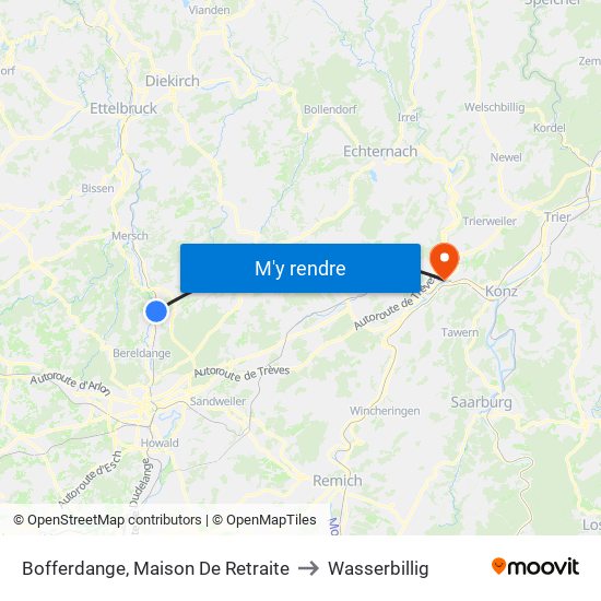 Bofferdange, Maison De Retraite to Wasserbillig map