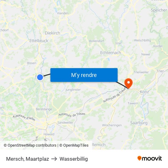 Mersch, Maartplaz to Wasserbillig map