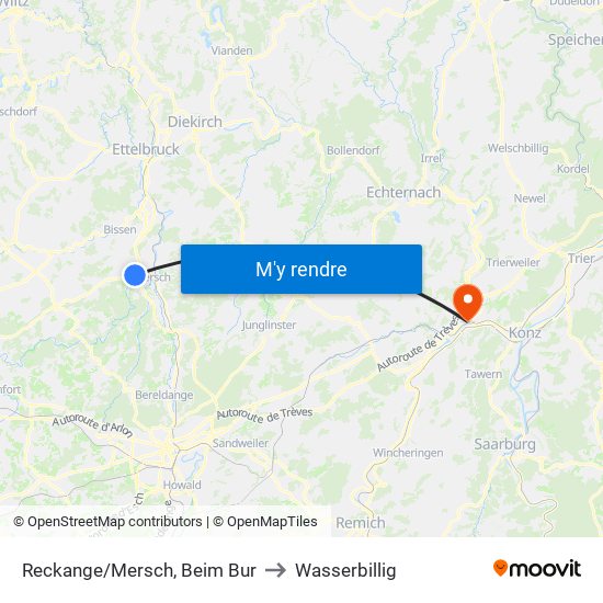 Reckange/Mersch, Beim Bur to Wasserbillig map