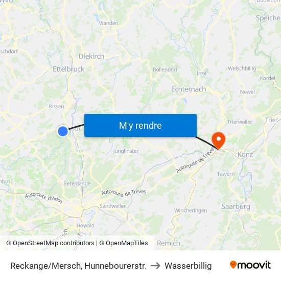 Reckange/Mersch, Hunnebourerstr. to Wasserbillig map