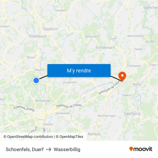 Schoenfels, Duerf to Wasserbillig map