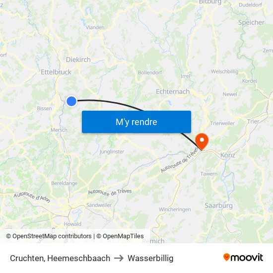 Cruchten, Heemeschbaach to Wasserbillig map