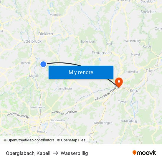 Oberglabach, Kapell to Wasserbillig map