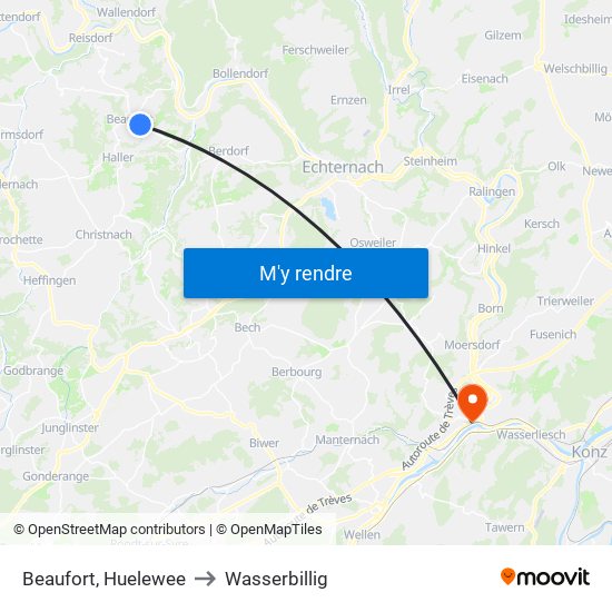 Beaufort, Huelewee to Wasserbillig map