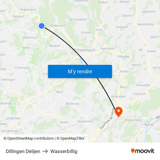 Dillingen Déiljen to Wasserbillig map