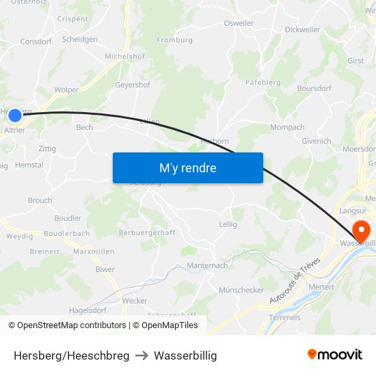 Hersberg/Heeschbreg to Wasserbillig map