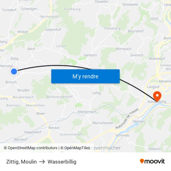 Zittig, Moulin to Wasserbillig map