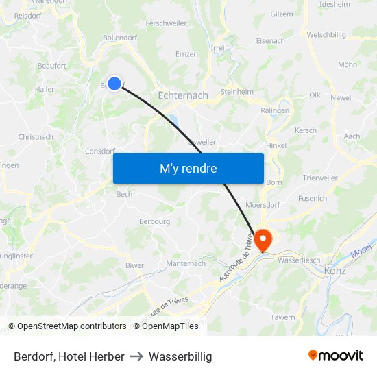 Berdorf, Hotel Herber to Wasserbillig map