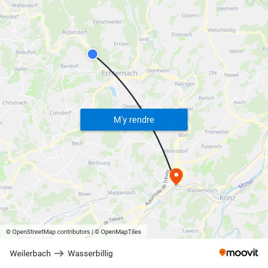Weilerbach to Wasserbillig map