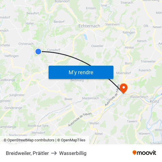 Breidweiler, Präitler to Wasserbillig map