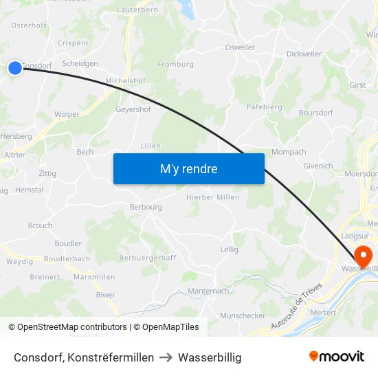 Consdorf, Konstrëfermillen to Wasserbillig map