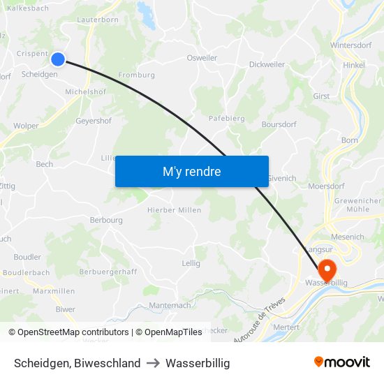 Scheidgen, Biweschland to Wasserbillig map