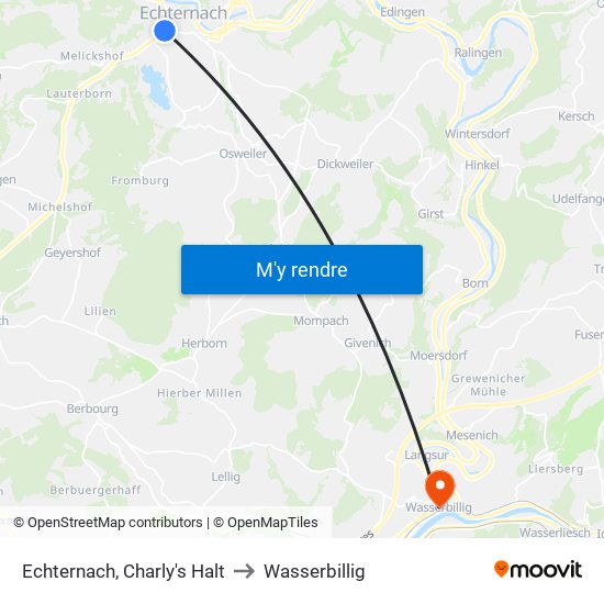 Echternach, Charly's Halt to Wasserbillig map