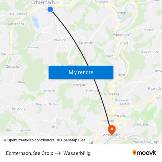 Echternach, Ste Croix to Wasserbillig map