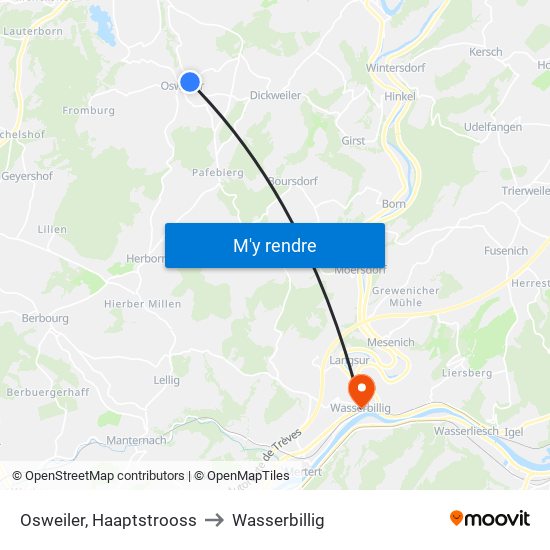 Osweiler, Haaptstrooss to Wasserbillig map