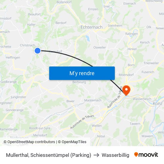 Mullerthal, Schiessentümpel (Parking) to Wasserbillig map